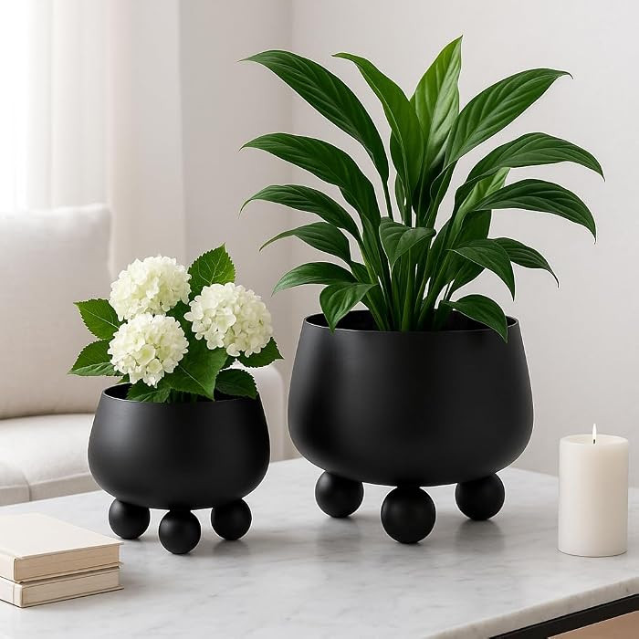 Chic Black Flower Pots and Planters for Indoor Plants Set \u2013 Glam Ceramic Planter Set with Mo... | Amazon (US)