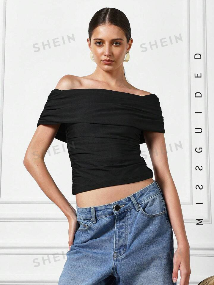 MISSGUIDED Jersey Ruched Bardot Top | SHEIN