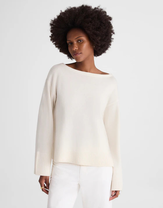 Wide-Cuff Boatneck Sweater in Merino Wool | Madewell