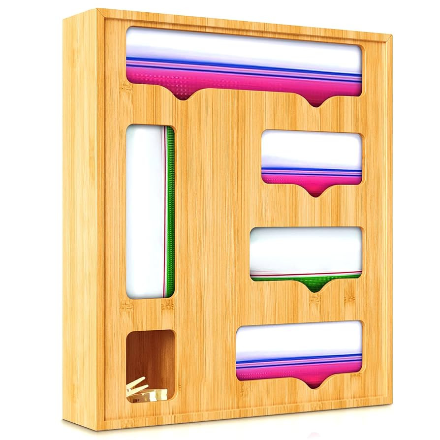 6 In 1 Bamboo Bag Organizer, Baggie Organizer for Drawer, No-Nail Wall Mounted Sandwich Bag Organ... | Amazon (US)