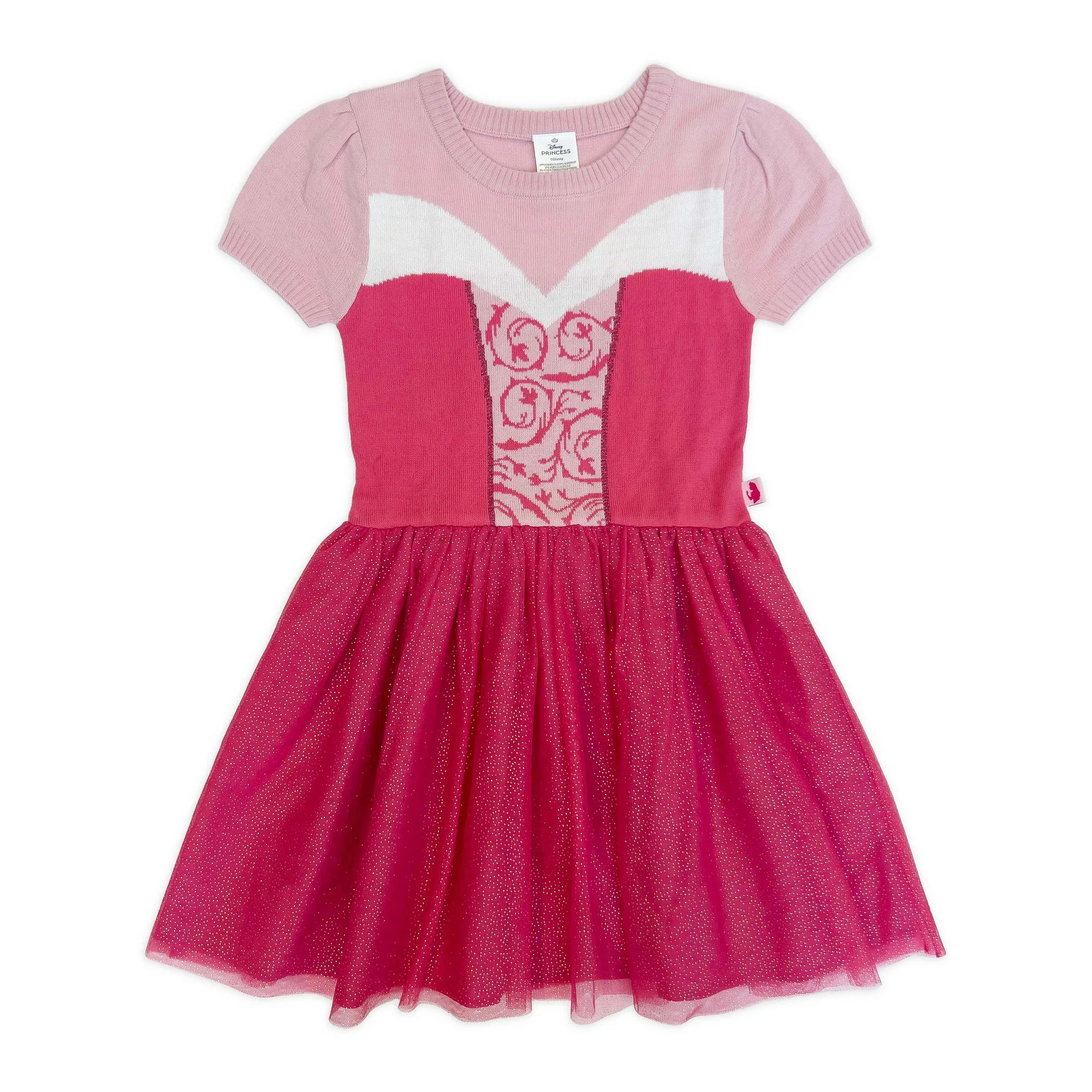 Girls Disney Princess Sleeping Beauty Aurora Cosplay Short Sleeve Sweater Dress, Sizes 4-12 | Walmart (US)