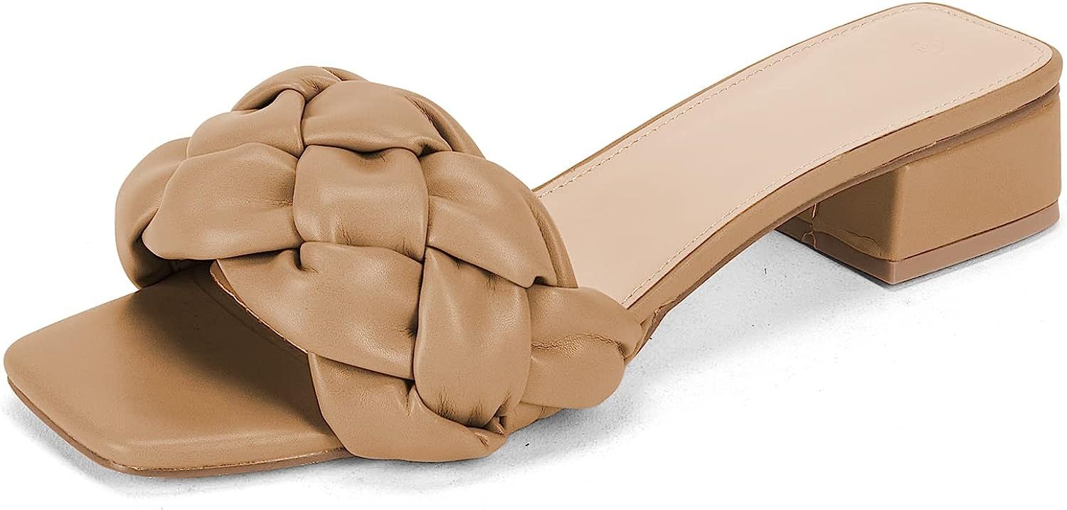 VETASTE Braided Sandals For Women, Block Heel Square Open Toe Slide Sandals Dressy Summer Casual ... | Amazon (US)