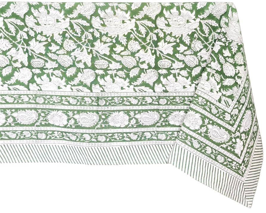 ATOSII Meraki Green 100% Cotton Rectangle Tablecloth, Hand Block Print Washable Table Cover, Dini... | Amazon (US)
