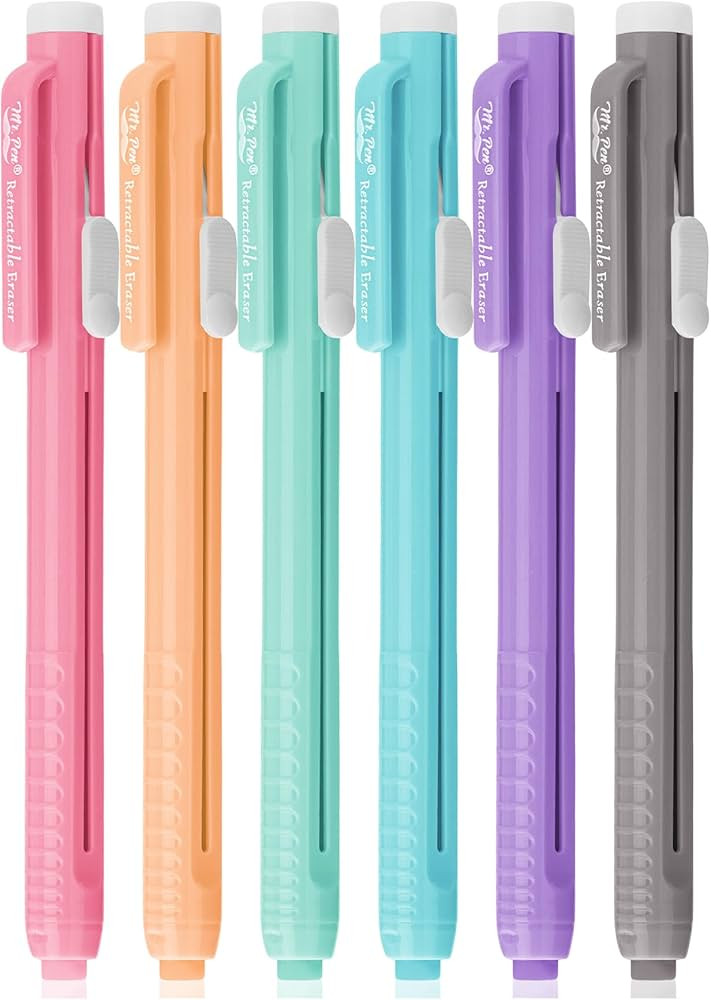 Mr. Pen- Retractable Mechanical Eraser Pen, Pack of 6, Pastel Colored Barrels with Colored Eraser... | Amazon (US)