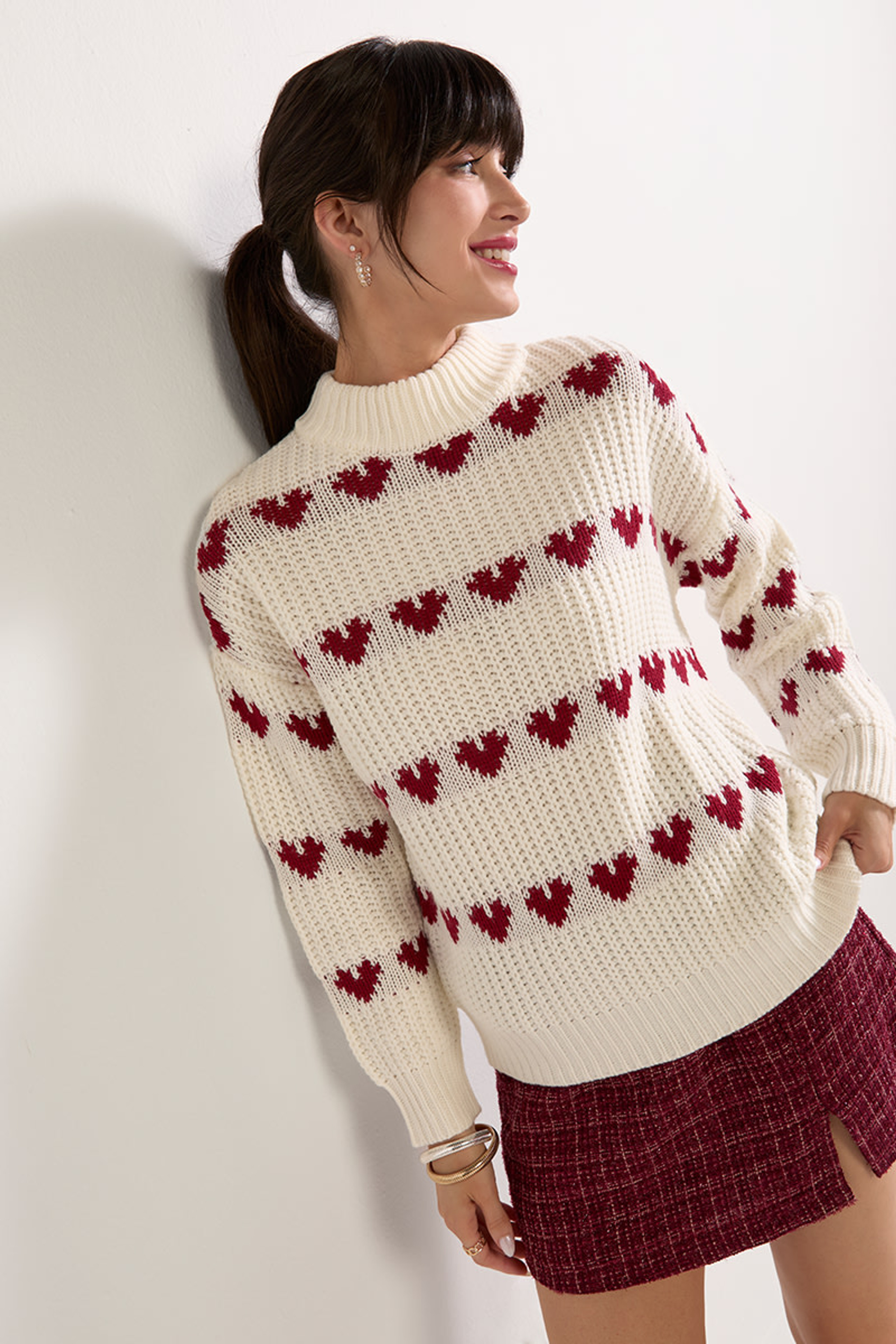 Gina Heart Striped Mock Neck Pullover Sweater | Francesca's