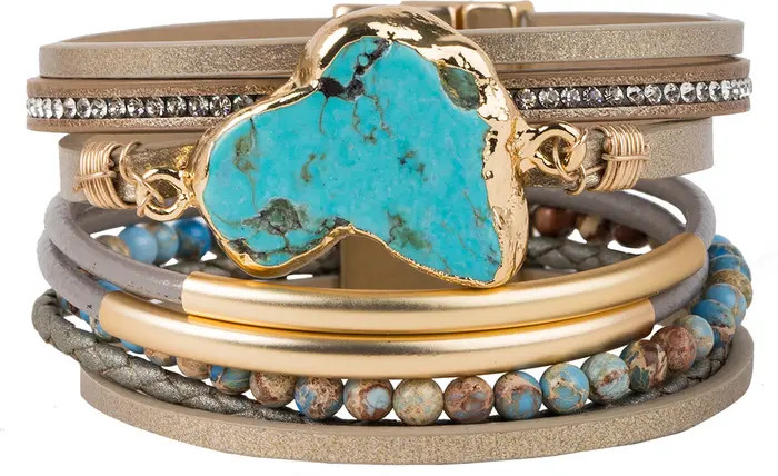 Turquoise Stone Multistrand Leather Magnetic Bracelet | Nordstrom Rack