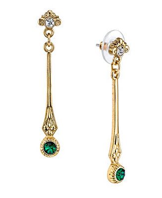 Gold-Tone Emerald Color Crystal Earrings with Crystal Post Top Linear Drop | Macys (US)