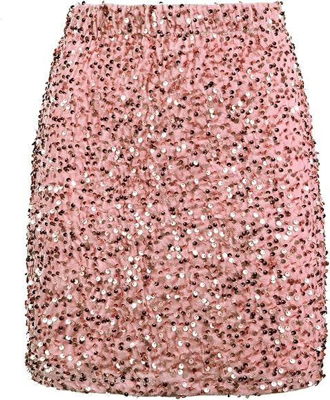 REEMONDE Women's Sequin Skirt Sparkle Stretchy Bodycon Mini Skirts Night Out Party | Amazon (US)