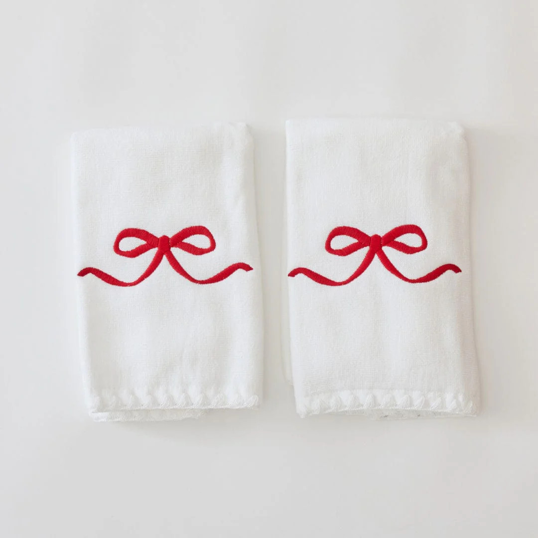 Red Bow Powder Bath Towels (pair) | Weezie Towels