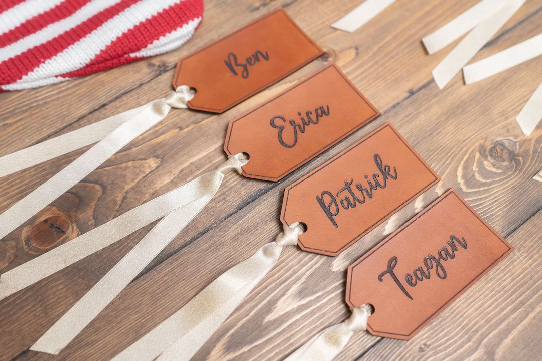 Personalized Leather Christmas Stocking Name Tags, Leather Gift Tags, Personalized Leather Tags, ... | Etsy (US)