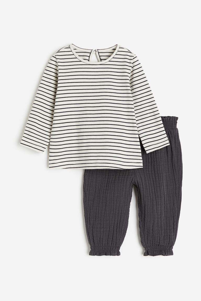 2-piece Cotton Set - Charcoal gray/striped - Kids | H&M US | H&M (US + CA)