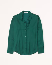 Long-Sleeve Satin Button-Up Shirt | Abercrombie & Fitch (US)