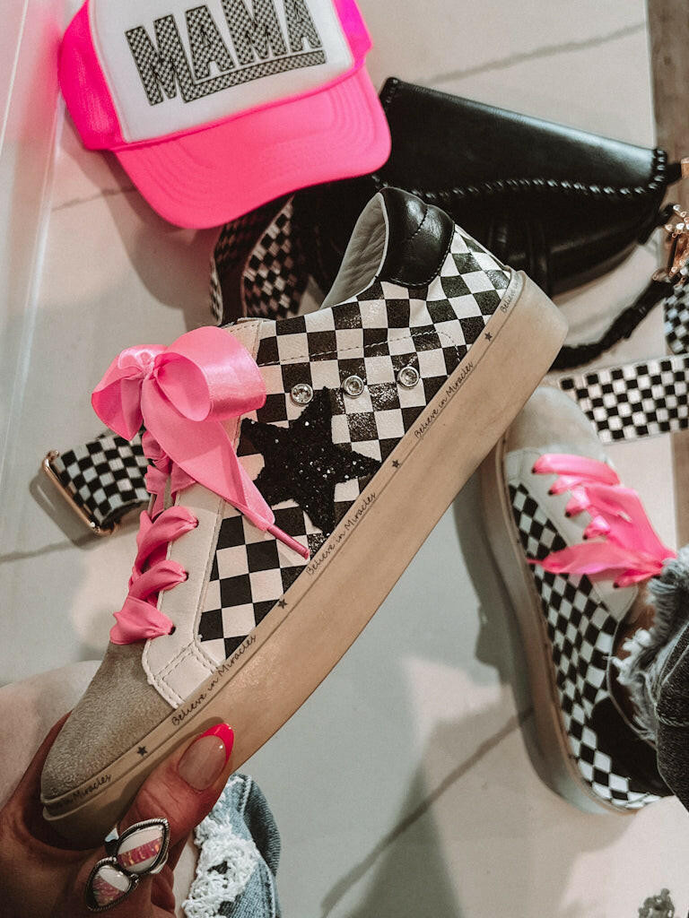 Checkered Glitter Star Sneakers – Lace-Up Sneaker | Krush Kandy | Krush Kandy