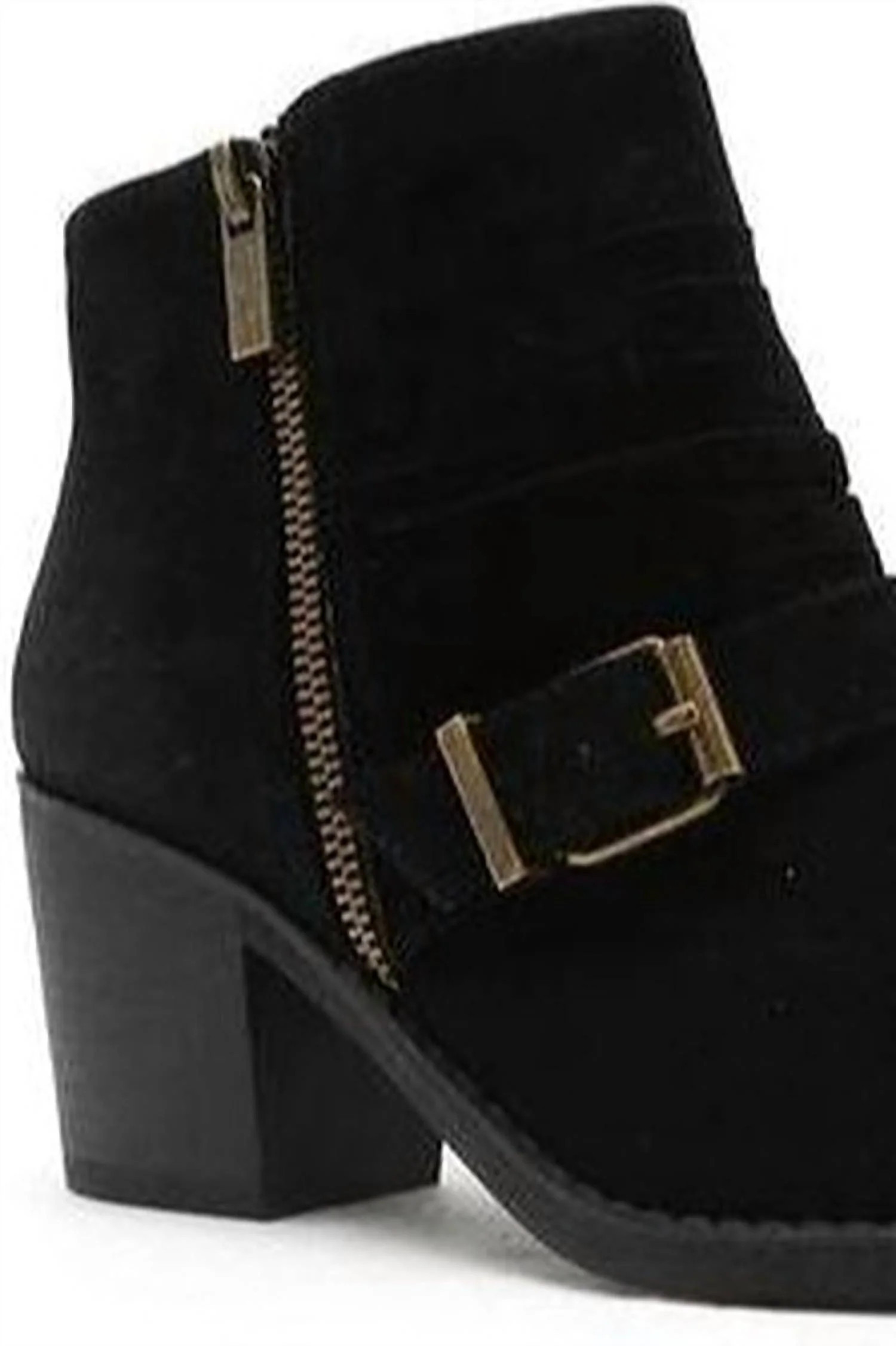 Faux Suede Bootie With Buckle In Black | Shop Simon