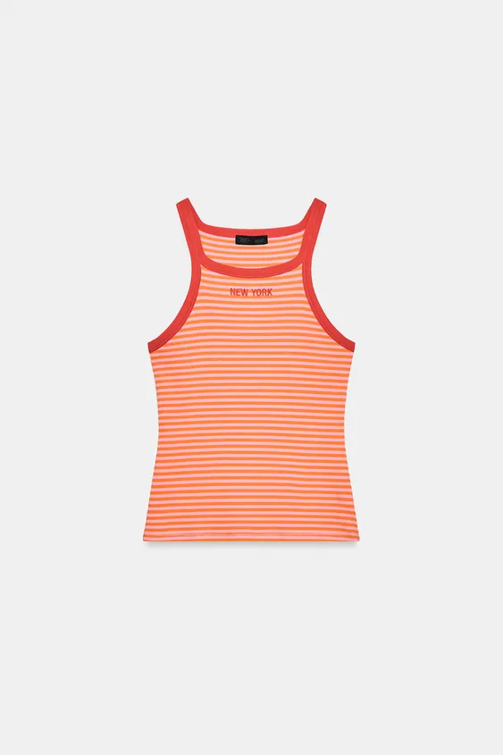 STRIPED PIPING TEXT TOP | Zara US