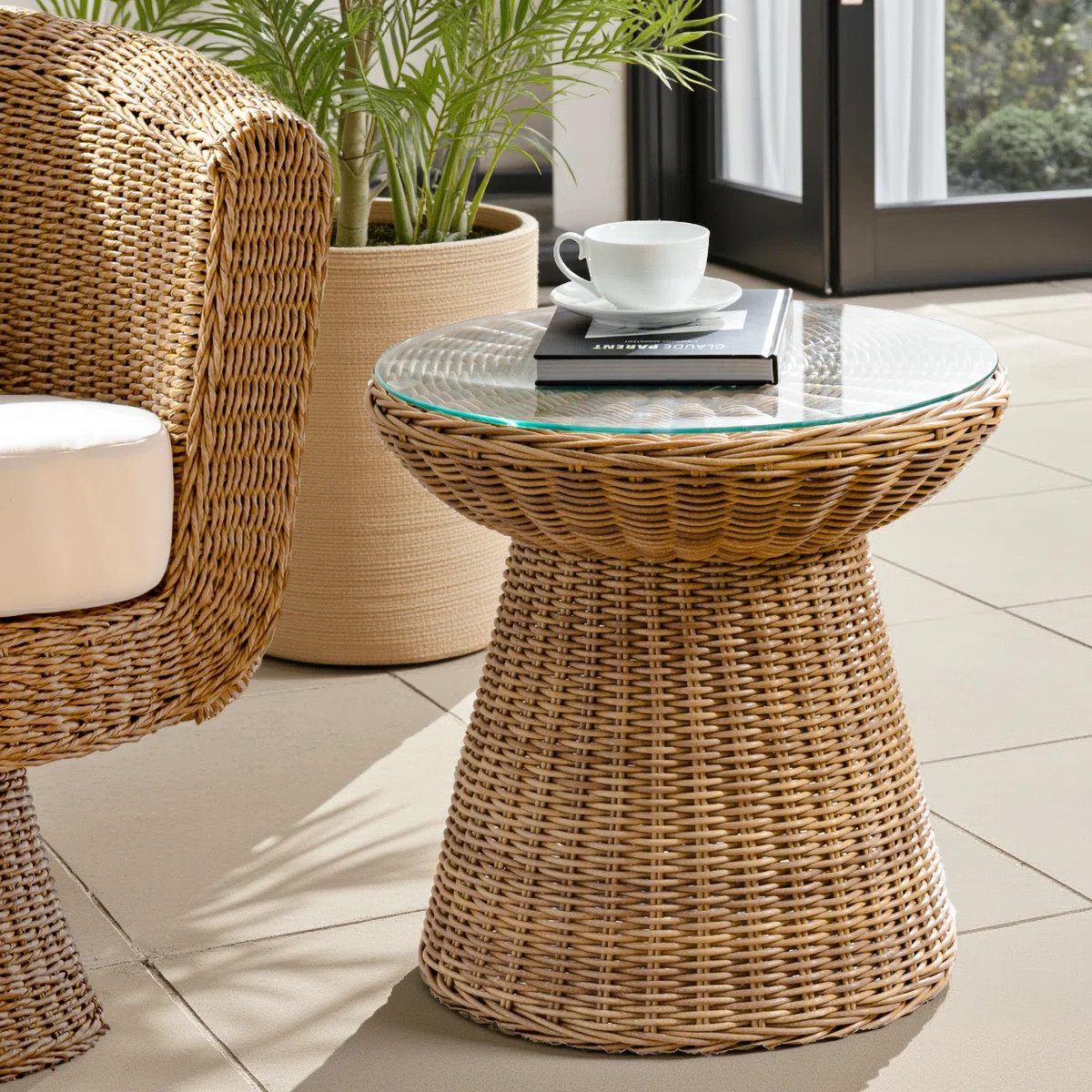 Anesty Adella 20.75"Tall Coastal Faux Rattan Frame with Glass Top End Table | Wayfair North America