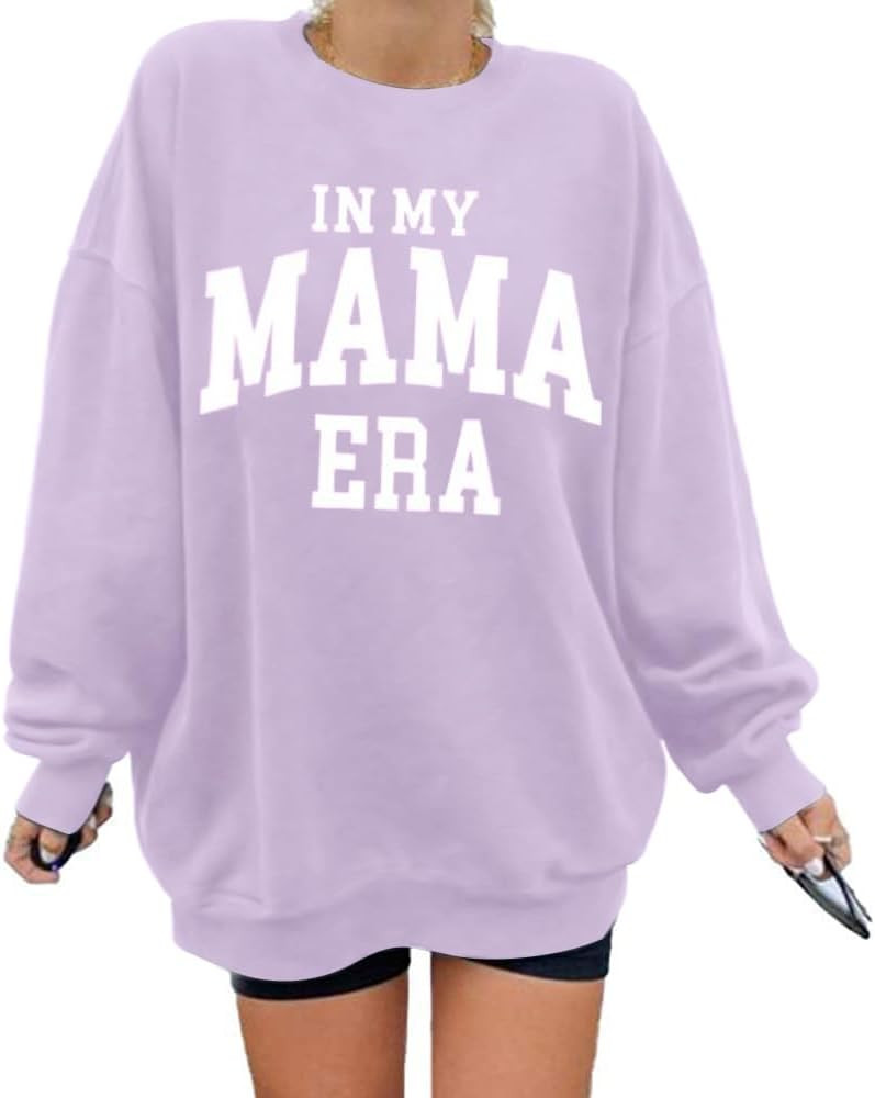 MYHALF Oversized Mama Sweatshirt Crewneck Mom Shirts Casual Letter Print Long Sleeve Pullovers To... | Amazon (US)