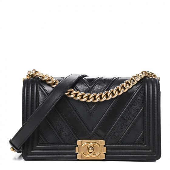Caviar Suede Calfskin Chevron Medium Boy Flap Black | Fashionphile