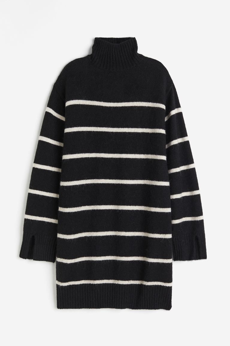 Mock-turtleneck Dress - Black/striped - Ladies | H&M US | H&M (US + CA)