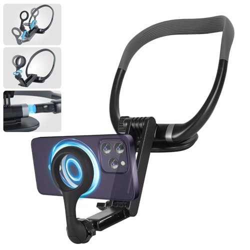Magnetic Neck Phone Holder, 2024 New Longer Neck Phone Holder for Recording, Neck Phone Holder POV/Vlog, Neck Tripod and Selfie Holder for iPhone 15 14 13 12 Pro Max Plus Mini, Grey | Amazon (US)