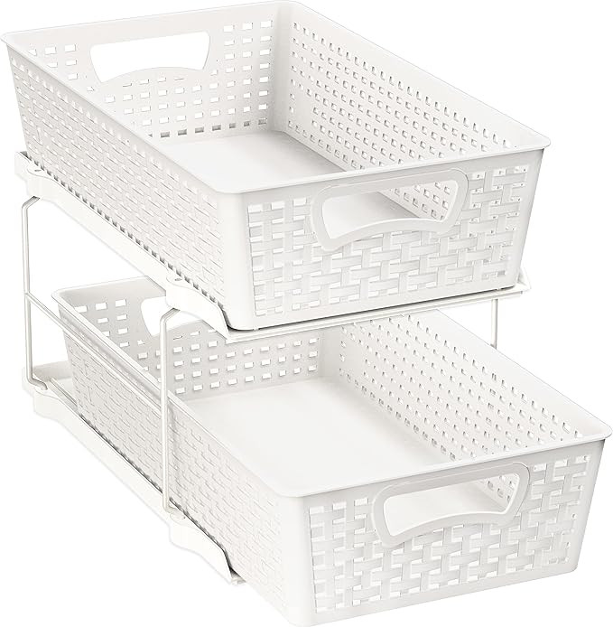 Simple Houseware 2 Tier Bathroom Organizer Tray Pull-Out Sliding Drawer/Under-Sink Storage, White | Amazon (US)