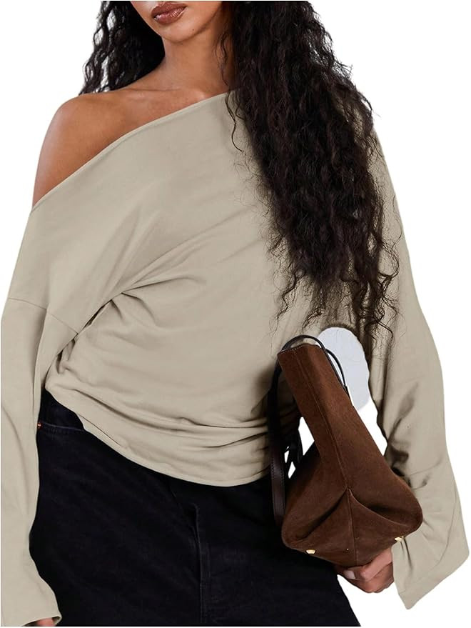 MakeMeChic Y2k Women's Off The Shoulder Long Sleeve Tops Going Out Asymmetrical Trendy Tops Cropp... | Amazon (US)