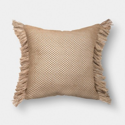 20"x20" Faux Natural Knit Fringed Pillow Tan - Threshold™ | Target