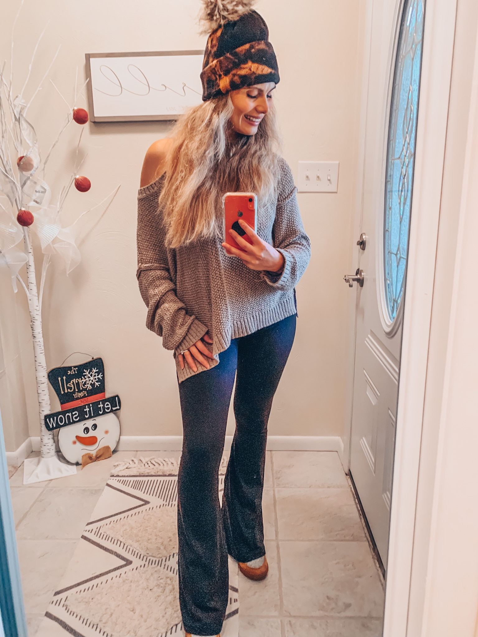 Flare yoga pants. Knit sweater. Beanie.  Sweater weather. Sorels. Boot Season. Casual fit. 

#LTKstyletip #LTKshoecrush #LTKSeasonal