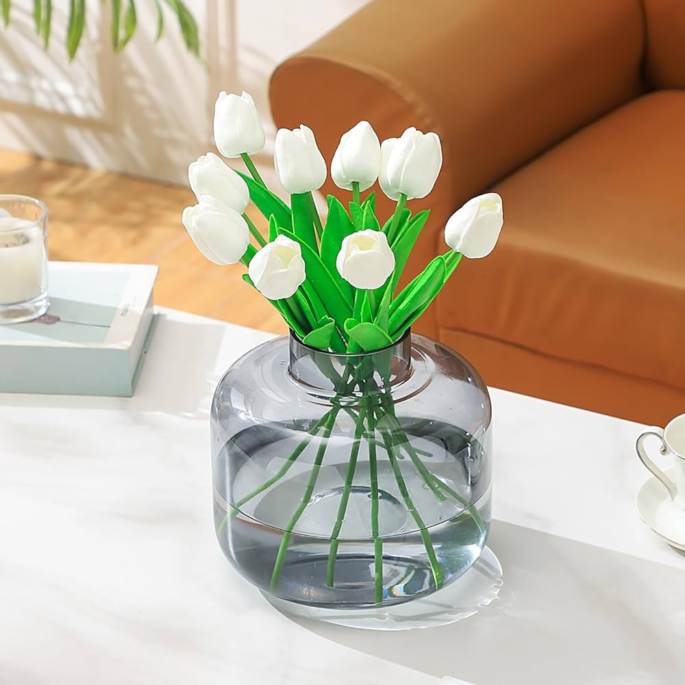 Round Glass Vase, Black Glass Vase, Wide Glass Vase, Large Glass Vase for Flowers, Large Flower V... | Amazon (US)