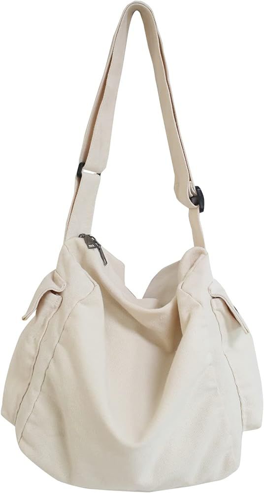 KlaOYer Canvas Messenger Bag Large Hobo Bag School Crossbody Shoulder Bag Tote Bag with Pocket fo... | Amazon (US)