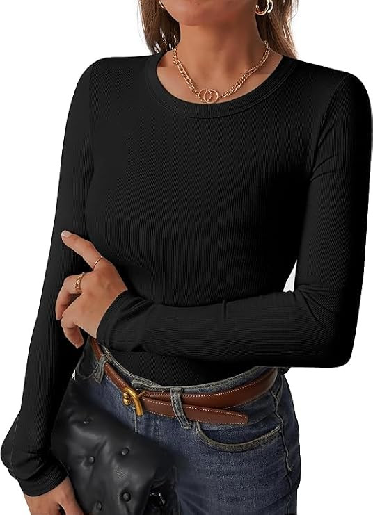 C.O.Z.Y Womens Long Sleeve Shirts Ribbed Crewneck Slim Fit Tops Casual Layering Basic Tee T-Shirt... | Amazon (US)