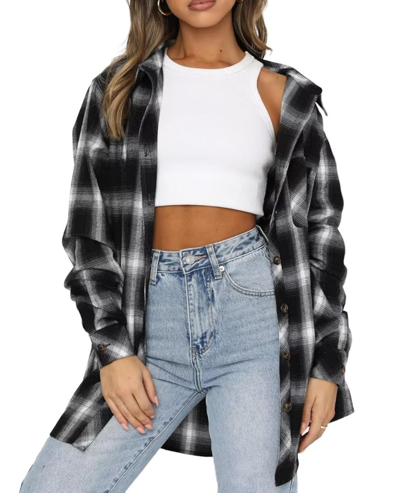 Lacozy Womens Buffalo Plaid Flannel Shirt Long Sleeve Collar Button Down Blouses Tops | Amazon (US)