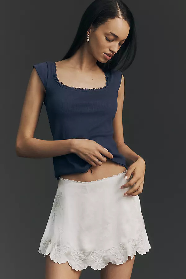 Lace-Trim Cap-Sleeve Shirt Top | Anthropologie (US)