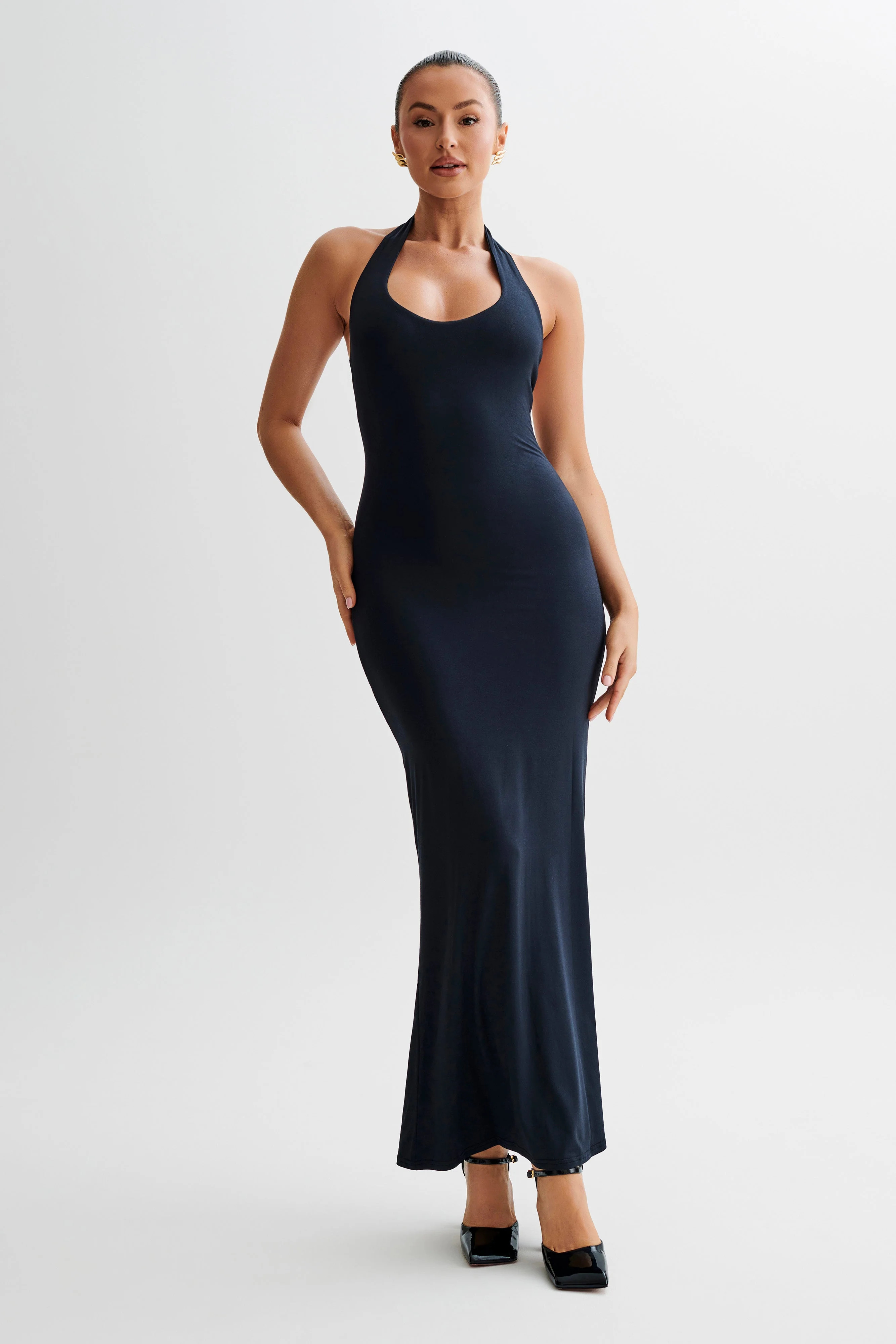 Jessica Modal Halter Maxi Dress - Black | MESHKI US