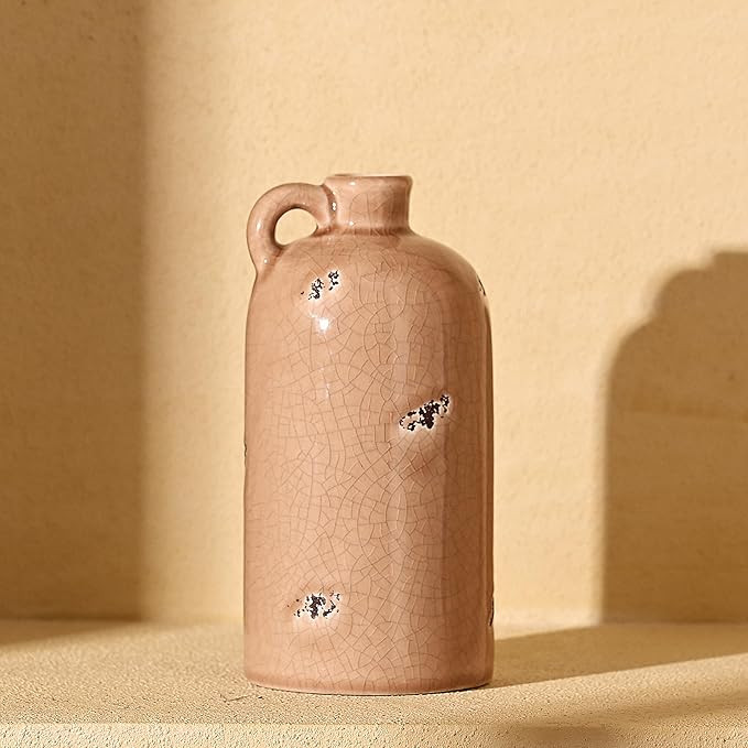 VICTOR & TERESA Small Ceramic Vase for Home Decor, Decorative Rustic Beige Vases for Flower, Farm... | Amazon (US)