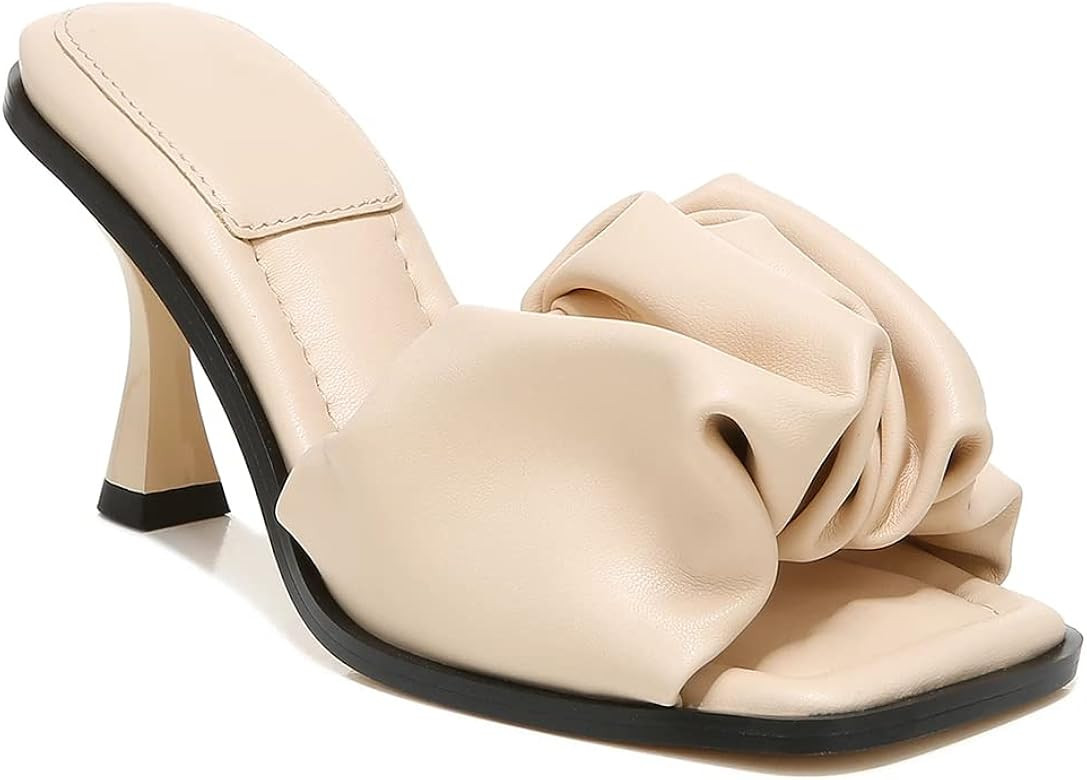 Juliet Holy Womens Square Toe Heeled Sandals Slip On Ruffled Backless High Heel Slides Mules Summer  | Amazon (US)