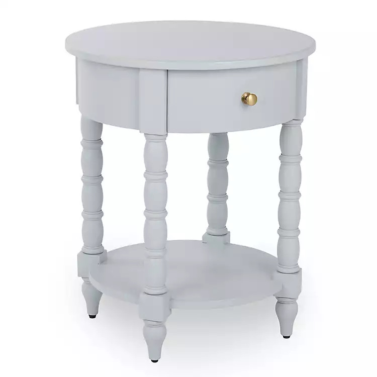 New! Palmer Mist Blue Wood Round Charging End Table | Kirklands