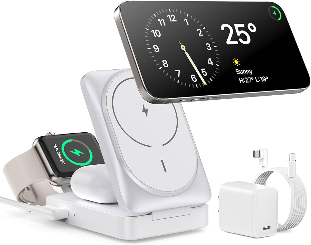 3-in-1 Wireless Charger Charging Station for iPhone, Qi2 Certified 15W Fast Charging Foldable Mag... | Amazon (US)