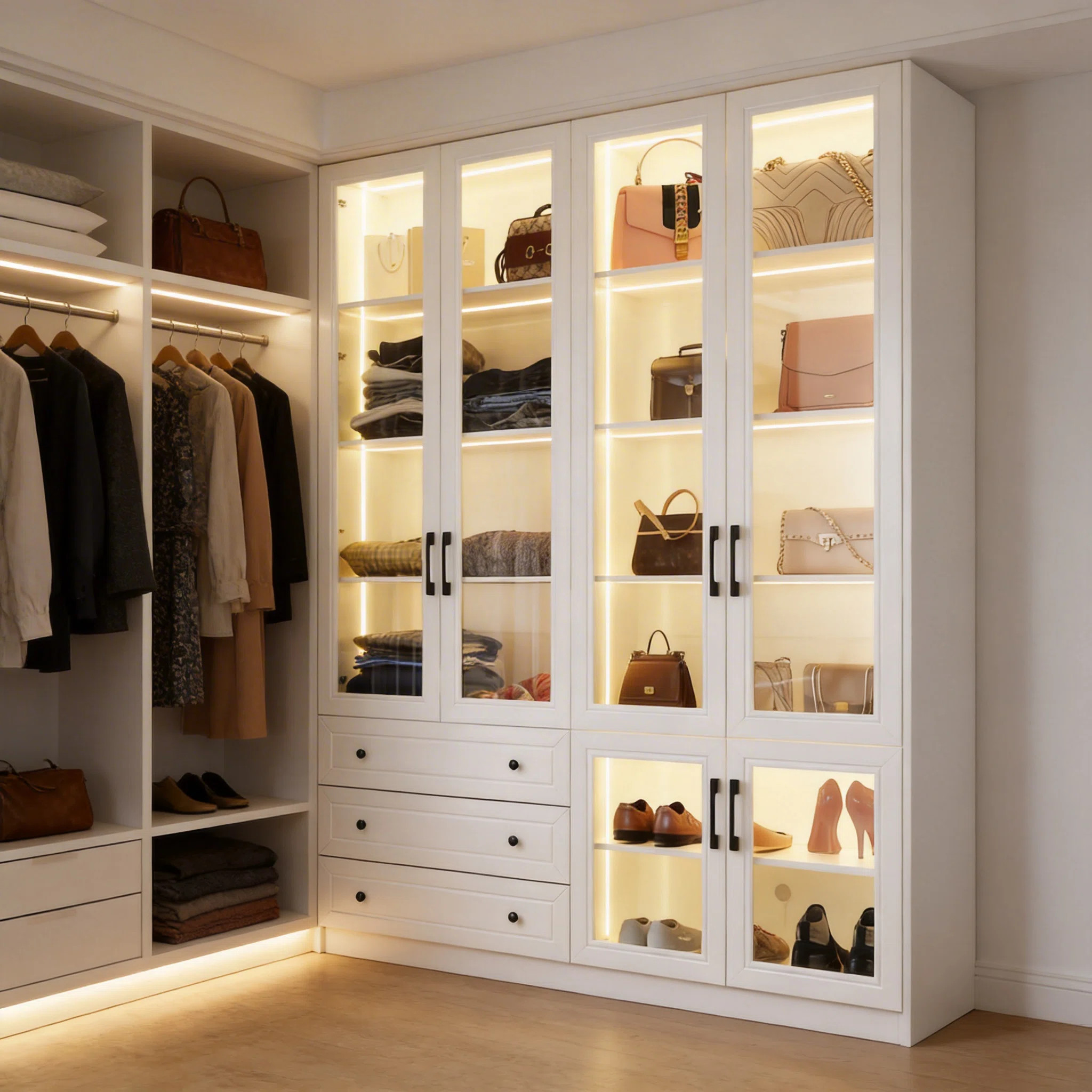 Six-Door Three-Drawer Closet System With Light | Wayfair North America