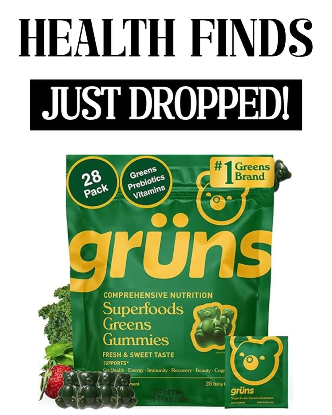 🌱🐻 Daily greens made fun AND delicious! These Gruns Adults Super Greens Multivitamin Gummies pack superfoods, adaptogens, and 20 essential vitamins & minerals into tasty gummy bears—plus prebiotic fiber to support digestion. An easy, feel-good way to boost daily nutrition without powders or pills ✨💚

#LTKwellness #LTKhealth #LTKunder50 #LTKmusthaves 

 #LTKFindsUnder50 

#LTKselfcare #LTKSaleAlert #LTKBeauty