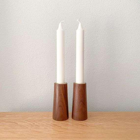 Walnut Taper Candle Holder Set  Minimalist Modern Wood | Etsy | Etsy (US)