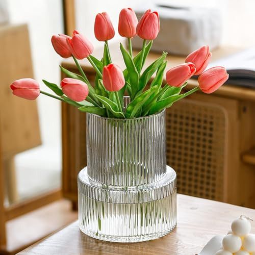 7.5 Inches Clear Glass Vase, Flower Vase, Fluted Clear Vases for Flowers, Modern Vases for Living Room, Dining Table, Entryway, Shelf, Wedding, Office, Coffee Table, Birthday | Amazon (US)