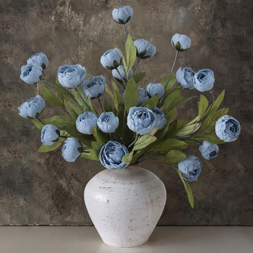 VIERENA 6 Pcs Faux Silk Peony Artificial Flowers for Vase -27", Bulk Fake Peonies Branches with Stems for DIY Bouquet Centerpieces Wedding Fillers Arrangements Shower Decorations (Dusty Blue) | Amazon (US)