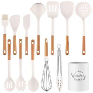 Bunpeony 13-Piece Silicone Kitchen Utensils with Wooden Handles Set ZMCTZ2001 - The Home Depot | The Home Depot