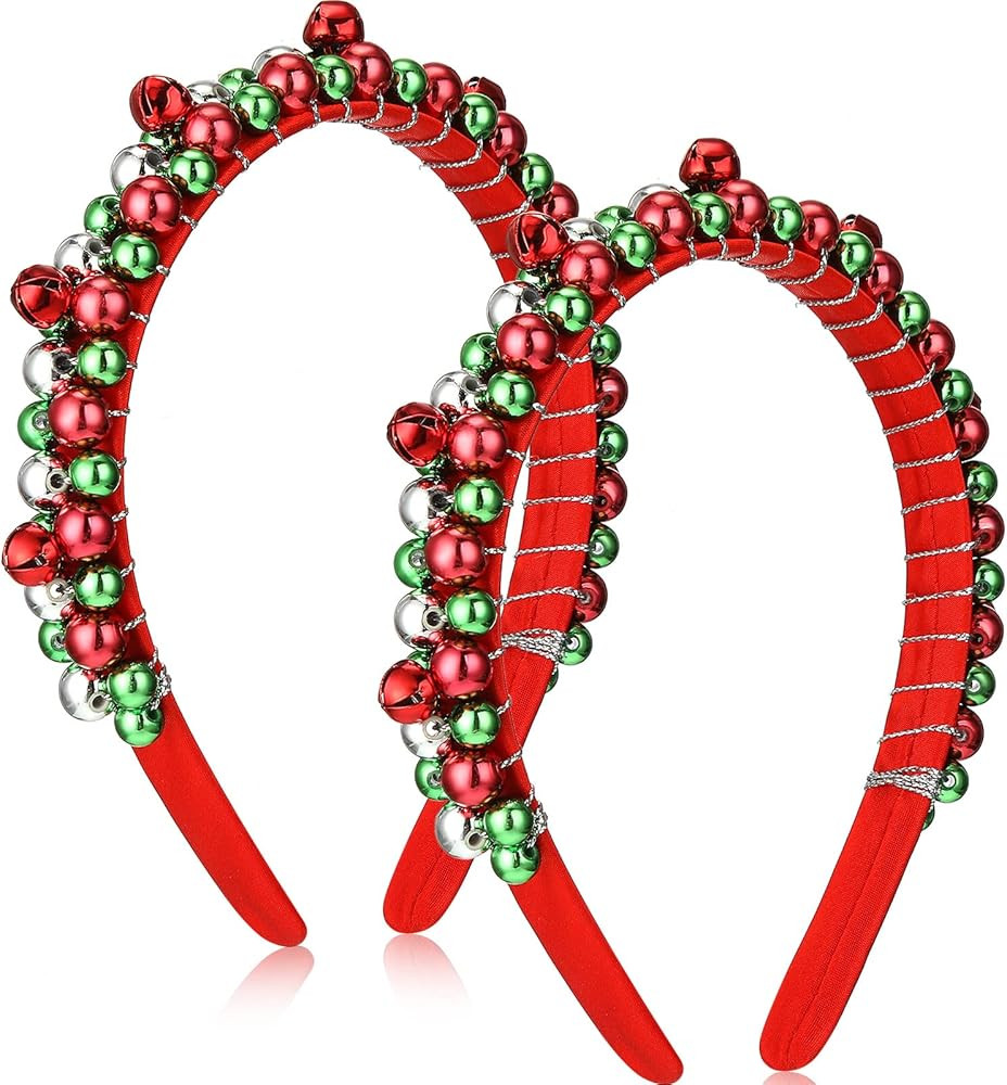 Yilloog 2 Pack Christmas Headband Red Green Silver Tone Christmas Holiday Bells Headbands for Wom... | Amazon (US)