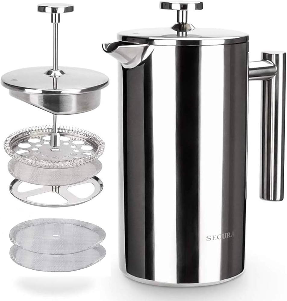 Secura French Press Coffee Maker, 304 Grade Stainless Steel Insulated Coffee Press with 2 Extra S... | Amazon (CA)