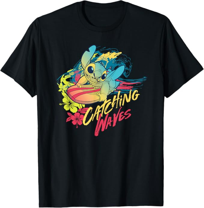Disney Lilo & Stitch Beach Vibes Surfing Catching Waves T-Shirt | Amazon (US)