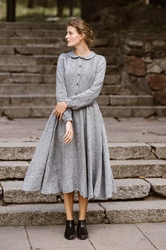 Twill Linen Dress - Gray Classic Dress - This versatile creation from Son de Flor cloaks you in m... | Etsy (US)