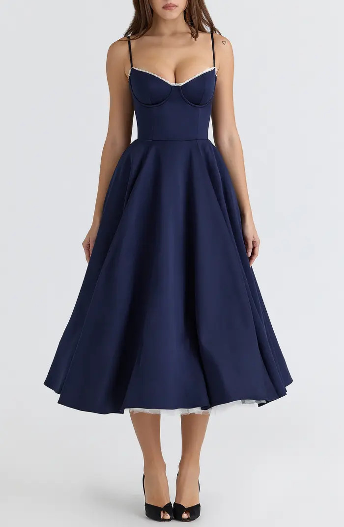 HOUSE OF CB Mademoiselle Sleeveless Satin Tulle Midi Dress | Nordstrom | Nordstrom