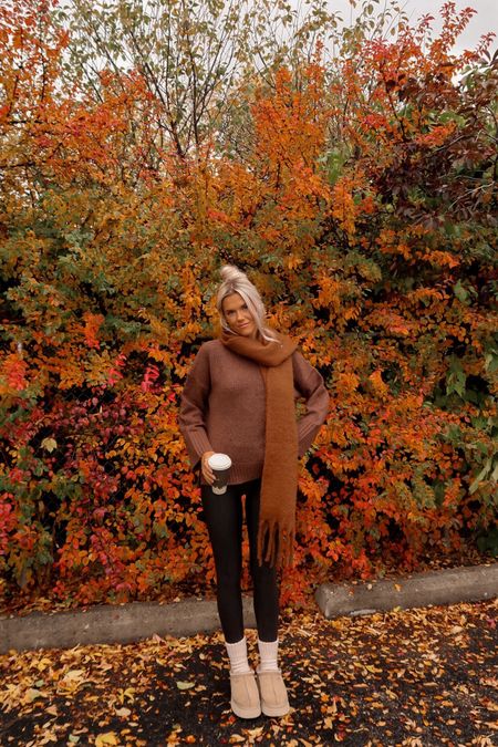 casual outfit inspo for fall or the holidays 🍂🤎 size small/tall in faux leather leggings — size up in uggs. size small in brown sweater! (it’s really cozy) 

#LTKSeasonal #LTKsalealert #LTKHoliday